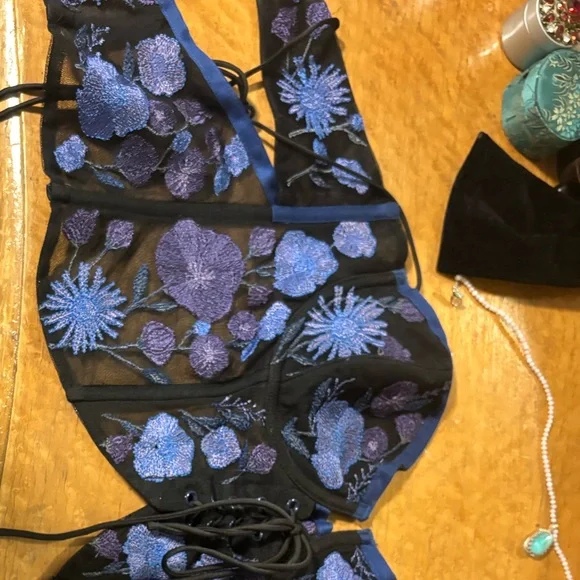 For Love And Lemons Black and Blue Floral Lace-Up Bustier - Picture 8 of 8